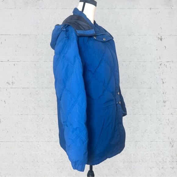 VTG LL Bean Goose Down Hooded Insulated Puffer Coat Zip Jacket Size L Blue - Picture 8 of 15